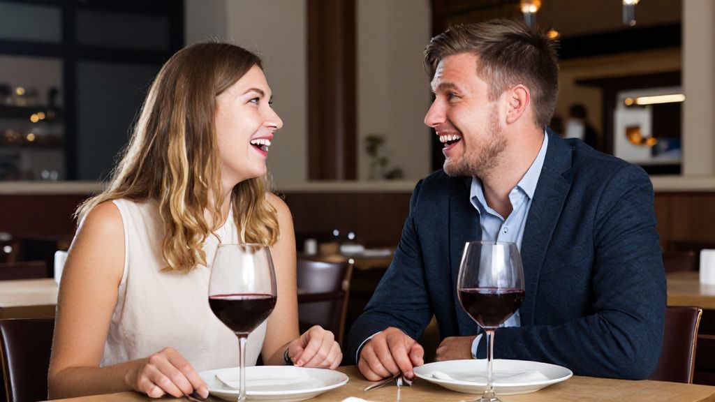 a man and a woman on date laughing on jokes