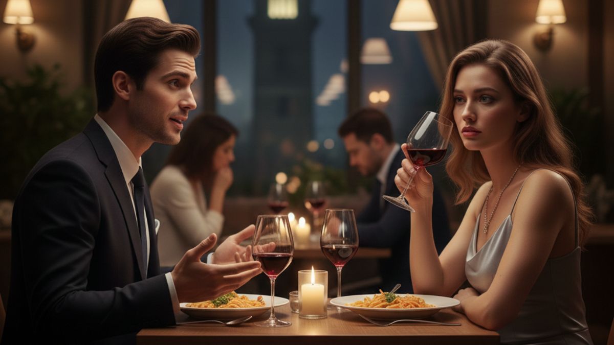 a woman on date who is not interested