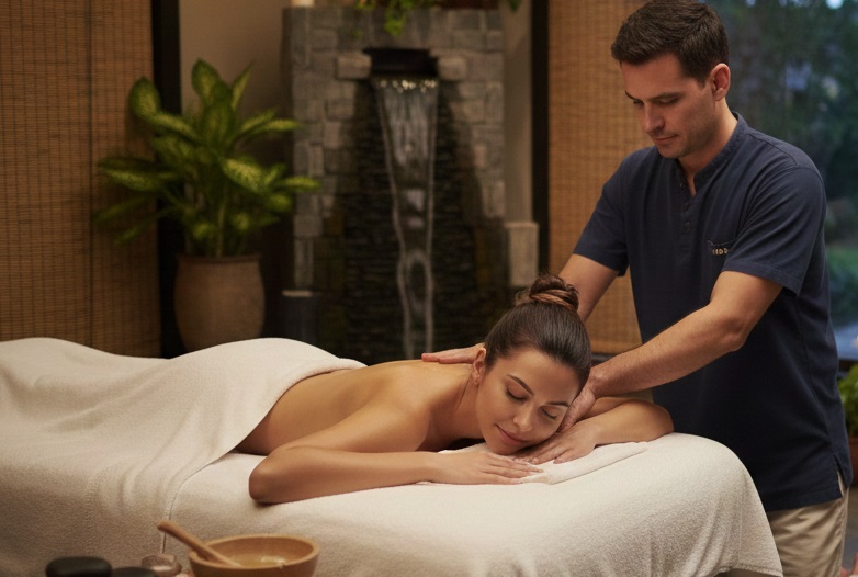 giving her relaxing massage