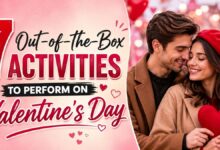 7 Out-of-the-Box Activities to Perform on Valentine’s Day, featuring a romantic couple holding a heart on the right side.